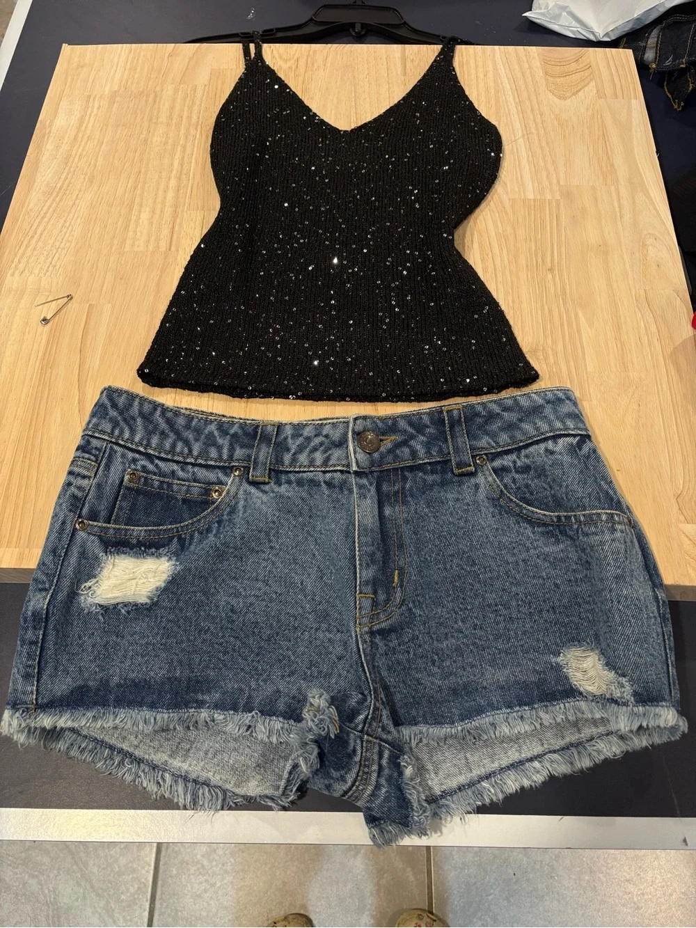 Derek Heart Dark Blue Distressed Denim Shorts